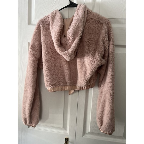 Shein Women’s Pink Cropped Sherpa Pullover Drawstring Hoodie (Size L) - Picture 4 of 4